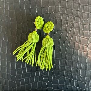 Green Beaded Tassel Earrings